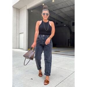 Vintage 90s Lee High-Rise Taper Leg Mom Jeans Washed Black size 29 x 33